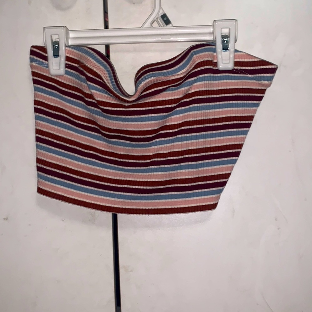 multi color cropped strapless top